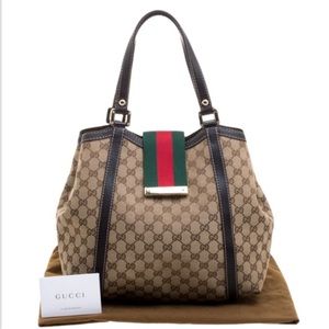 Authenticated Gucci Web Sherry Hobo Shoulder Bag Tote Handbag Laptop Bag
